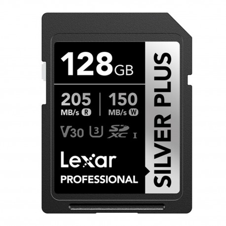 کارت حافظه SDXC لکسار مدل Professional SILVER PLUSکلاس 10 استاندارد UHS-I U3 سرعت 205MBps ظرفیت 128 گیگابایت