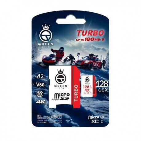کارت حافظه MicroSDXC کوئین تک مدل TURBO-V60-A2-4K-667X کلاس 10 استاندارد U3 سرعت 100MB/S ظرفیت 128 گیگابایت به همراه آداپتور SD