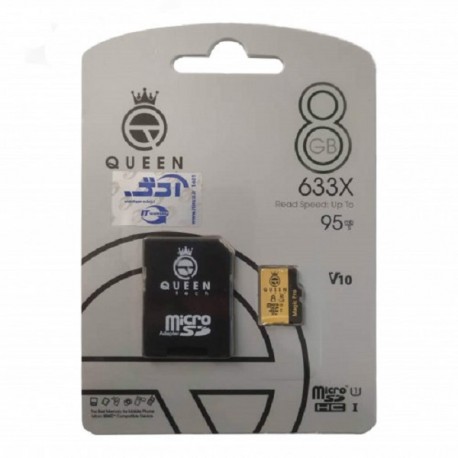 کارت حافظه Micro SD HC کوئین تک مدل A2-V10-633X کلاس 10 استاندارد UHS-l U3 سرعت 95MBps ظرفیت 8 گیگابایت به همراه آداپتور SD