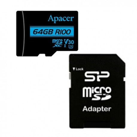کارت حافظه microSDXC اپیسر مدل RIOO کلاس 10 استاندارد UHS-I U3 سرعت 100MBps ظرفیت 64 گیگابایت به همراه آداپتور SD