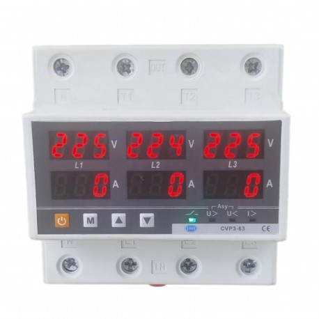 محافظ ولتاژ و جریان سه فاز 63 آمپر جی بی اچ کد JBH/CVP-63/3PH/63A