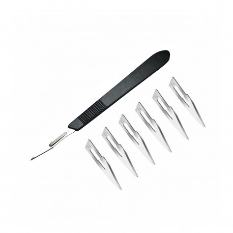 دسته تیغ جراحی مدل SKJLJH002369 شماره 3 به همراه تیغ استریل کد SKJWQR0023669 مجموعه 7 عددی