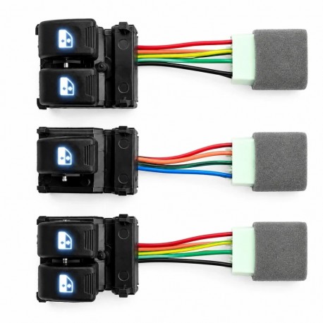 کلید شیشه بالابر بک لایت دار نور آپشن مدل NORA-SWITCH-UNI مناسب برای کوییک، ساینا، تیبا، سهند، اطلس و پراید جدید بسته ۳ عددی