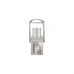 فلش مموری 32 گیگابایتی ادونس مدل T142، با رابط‌های USB Type-C و USB Type-A، استاندارد USB 3.2 Gen2، بدنه فلزی و طراحی بدون درپوش