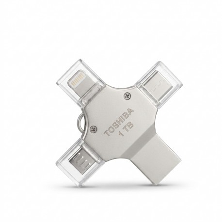فلش مموری توشیبا مدل 4in1 ظرفیت 1 ترابایت با رابط های Lightning، Type-C، Micro USB و USB-A
