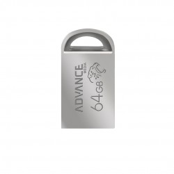 فلش مموری 64 گیگابایت ادونس مدل M-102 با رابط USB 2.0 Type-A، بدنه فلزی و طراحی بندانگشتی با شیار آویز