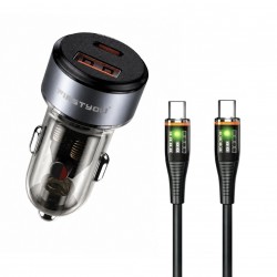شارژر فندکی 70 وات دو پورت فرست یو مدل F070 به همراه کابل usb-C