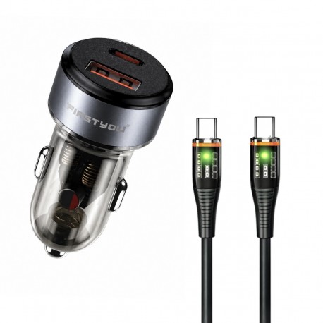 شارژر فندکی 70 وات دو پورت فرست یو مدل F070 به همراه کابل usb-C