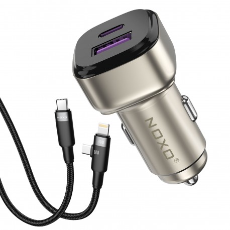 شارژر فندکی 55 وات دو پورت نوکسو مدل CCN‑P‑5 به‌همراه کابل USB-C / لایتنینگ