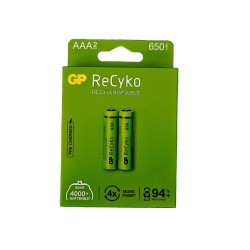 باتری شارژی نیم قلمی جی پی مدل GP AAA REACHARGABLE 650mAh بسته 2 عددی