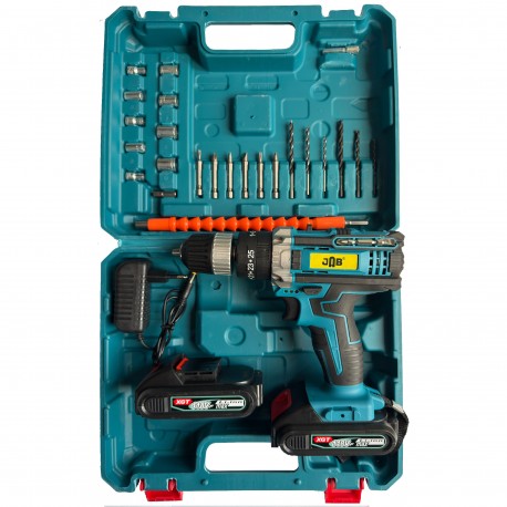 دریل پیچ گوشتی شارژی چکشی سه نظام 10 میلیمتر 118 ولت جاب مدل JB-118 MAX EDITION مجموعه 40 عددی