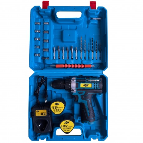 دریل پیچ گوشتی شارژی سه نظام 10 میلیمتری 158 ولت جاب مدل JB-158 NEW POWER مجموعه 42 عددی